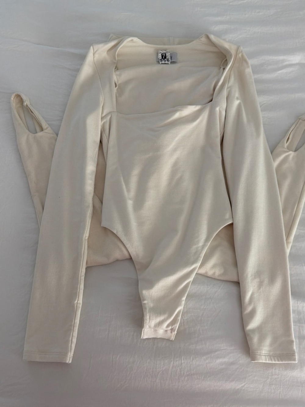 Oh Polly Cream Long Sleeve Bodysuit with Square Neckline